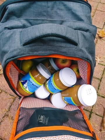 Large knack laptop backpack with peanut butter jars